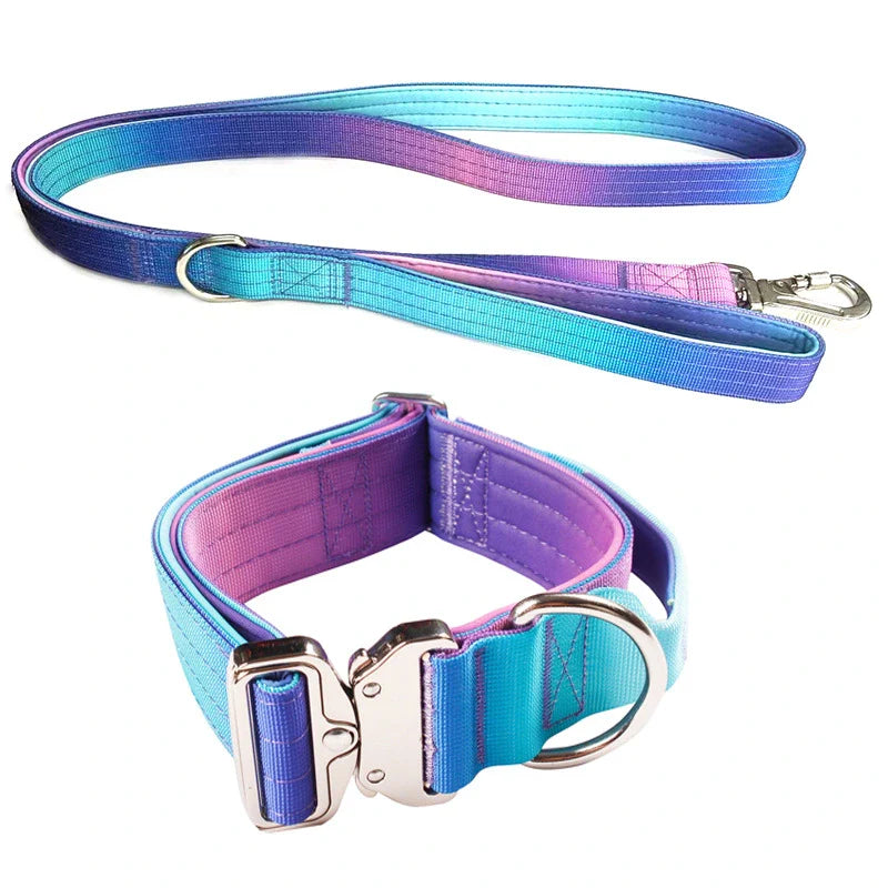 Extra Wide Nylon Dog Collar & Ombre Leash Set – Anti-Pull