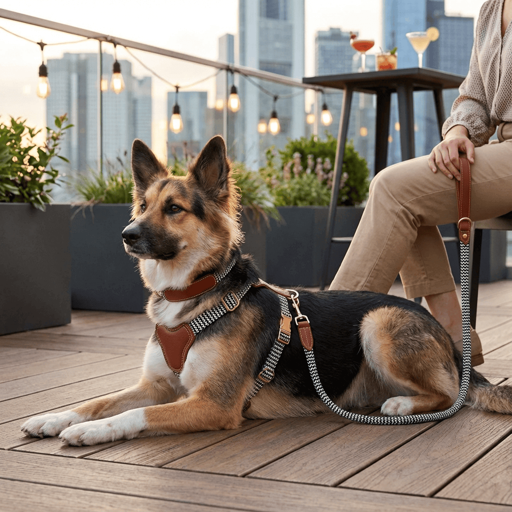 Leather Dog Harness with Knit Accents – All Breeds