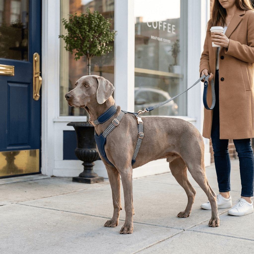 Leather Dog Harness with Knit Accents – All Breeds